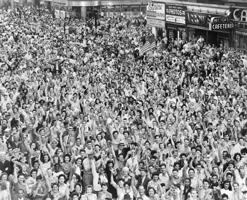 crowd, celebration, Times Square, World War II, historical,