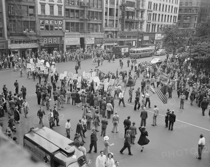 people, World War II, D-Day, parade, New York City, historical,