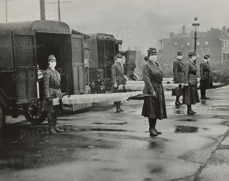 American Red Cross Motor Corps on duty during Influenza Epidemic