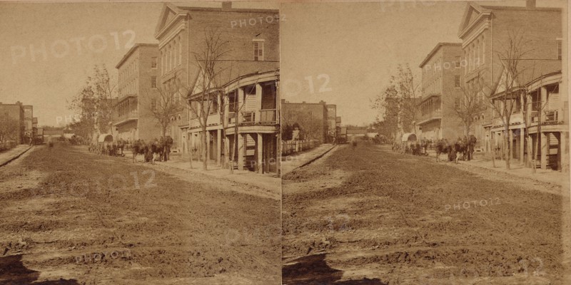 Street Scene before bombing by Union General William Sherman's Army during which all Buildings except Masonic Hall were destroyed