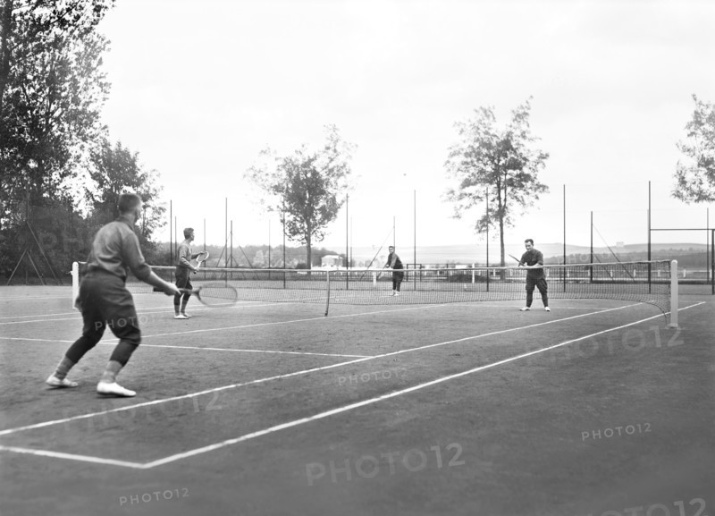 Convalescent American Soldiers playing Tennis maintained by American Red Cross near American Base Hospital