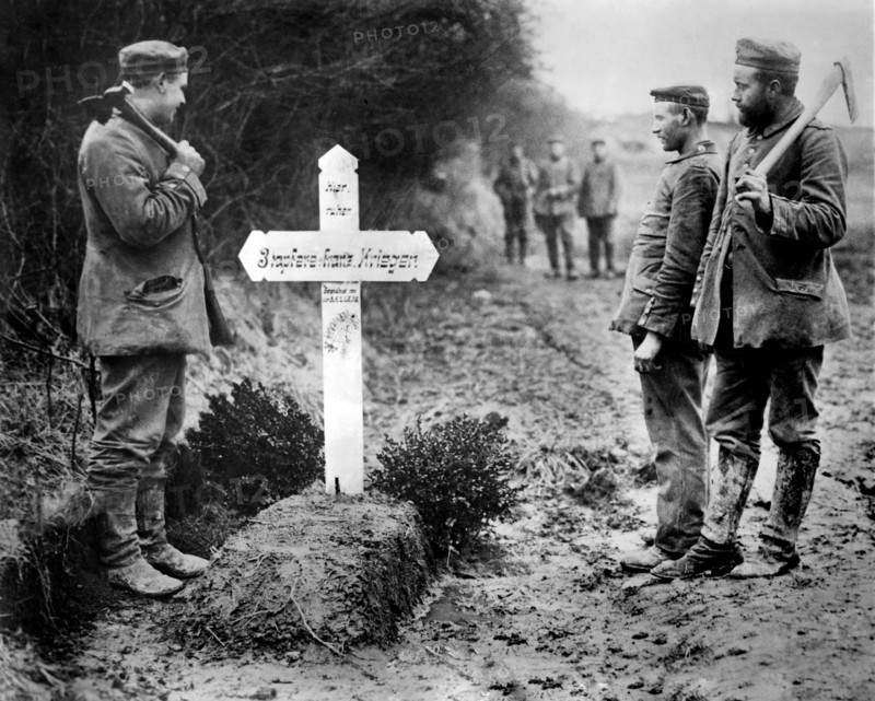 German Language Cross over Grave of French Soldier during World War I