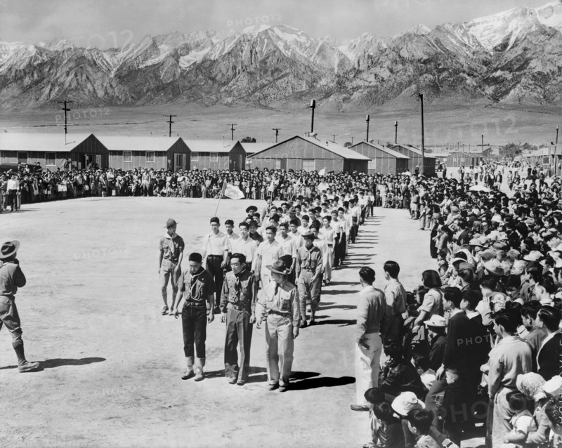 Evacuees of Japanese Ancestry attending Memorial Day services at War Relocation Authority Center