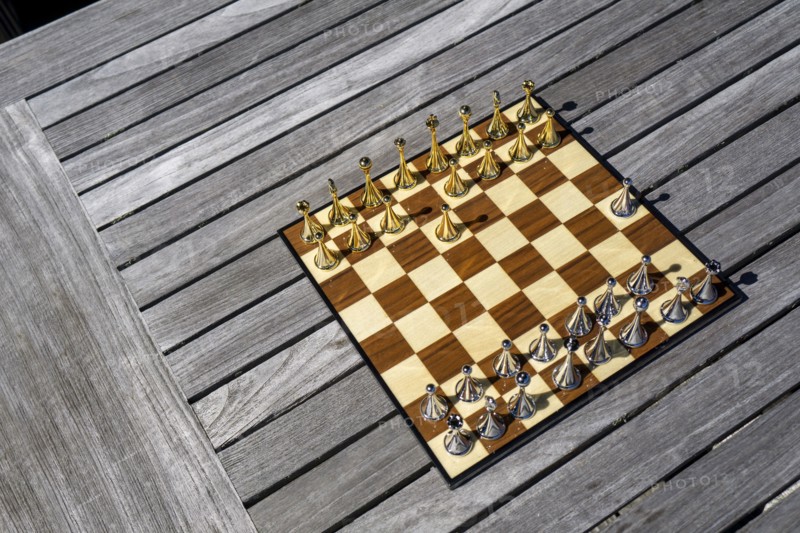 High Angle View of Chess Set in Outdoor Setting