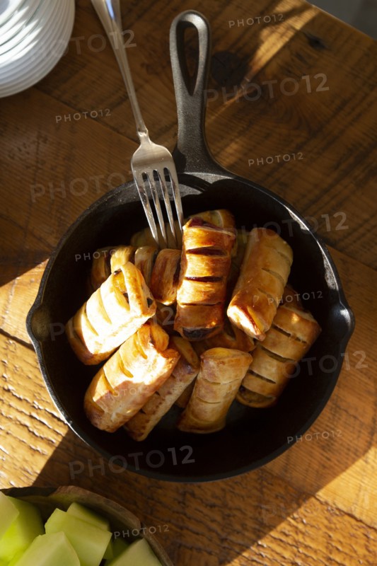 High Angle View of Apple Pastries in Cast Iron Skillet