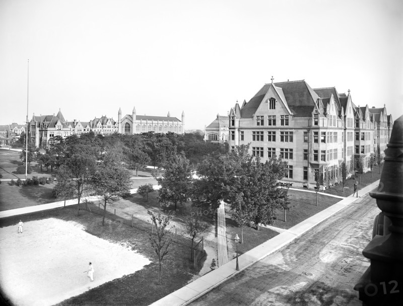 Looking east from Ellis Avenue, University of Chicago, early 1900's