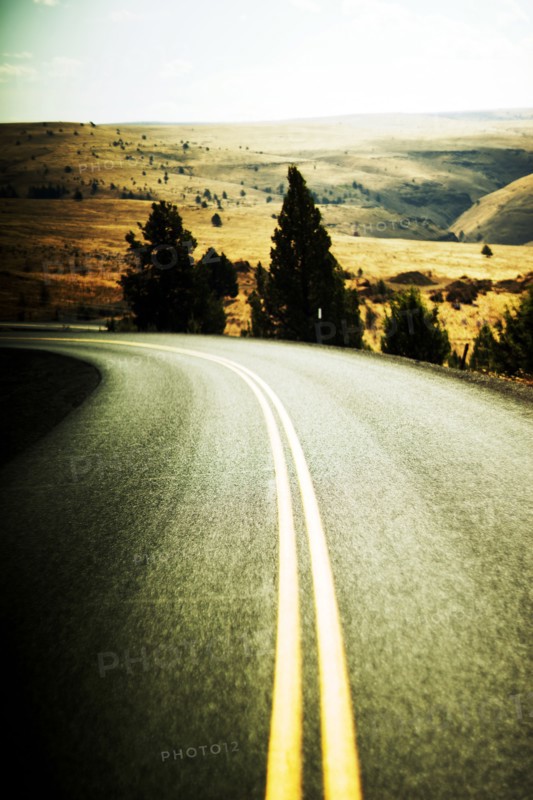 Empty Two-Lane Highway, Remote Landscape ,