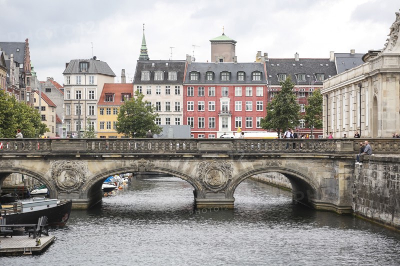 View of Marble Bridge and Quaint Buildings on Frederiksholms Canal, Copenhagen,
