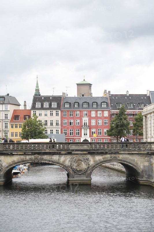 View of Marble Bridge and Quaint Buildings on Frederiksholms Canal, Copenhagen,