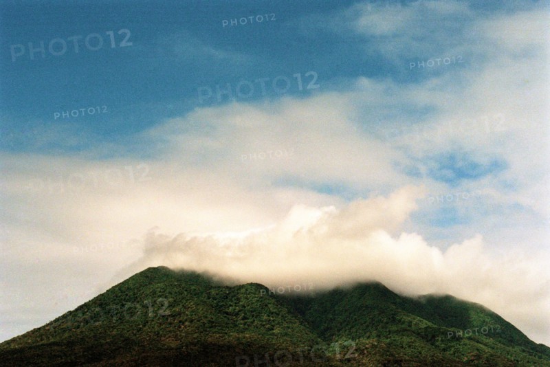 Volcanic Mountain Top with Clouds,,