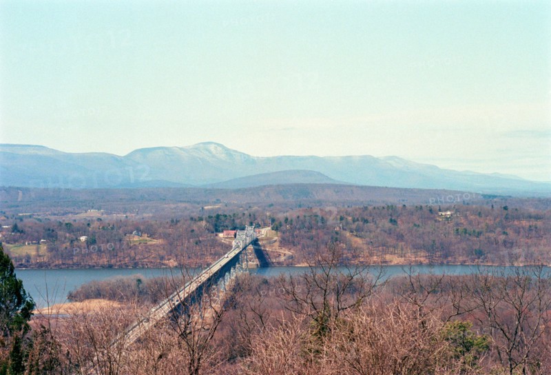 Rip Van Winkle Bridge over Hudson River with Catskill Mountains in Background, Hudson,