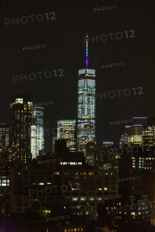 One World Trade Center illuminated at Night, Gay Pride Day,