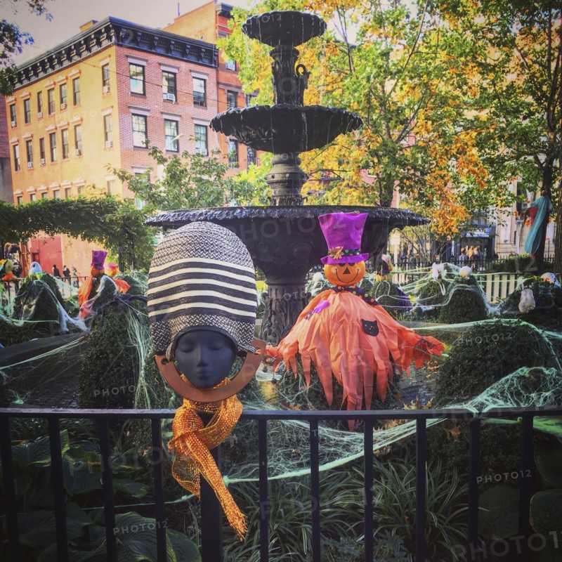 Halloween Decorations around Park Fountain,,