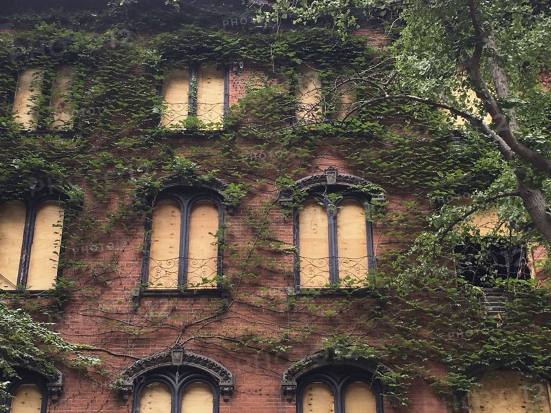 Building with Boarded up Windows,,