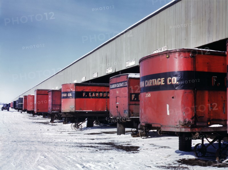 Truck Trailers lined up at Freight House to load and unload Goods from Chicago and North Western Railroad, Chicago