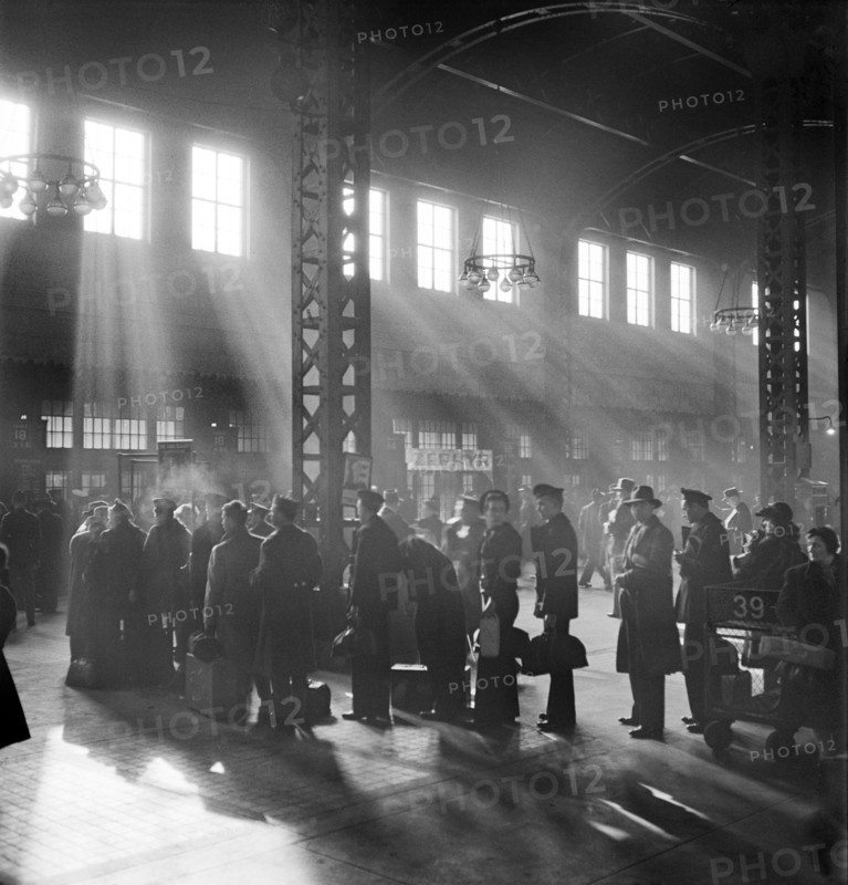 Military Personnel lined up for Train Reservations in Concourse, Union Station