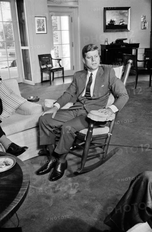 U.S. President John Kennedy, seated portrait in Rocking Chair