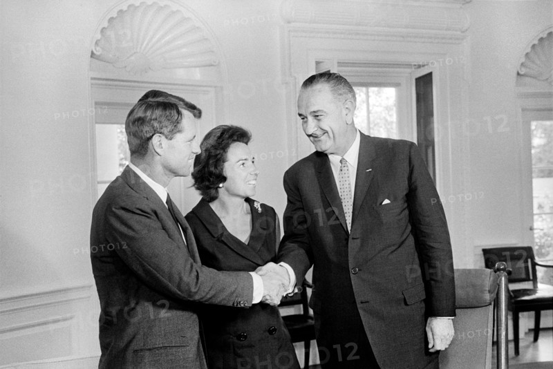 U.S. President Lyndon Johnson greeting Robert and Ethel Kennedy at White House, Washington