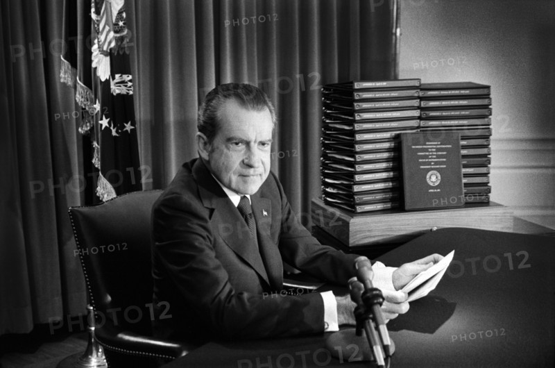 U.S. President Richard Nixon during his Television Address to the Nation regarding releasing Watergate Tape Transcripts, White House