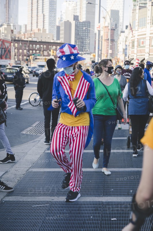 Man in Patriotic Clothes during Celebration of President-Elect Joe Biden, Brooklyn