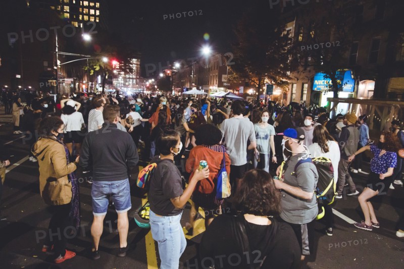 Crowd of People Celebrating President-Elect Joe Biden at Night, Brooklyn
