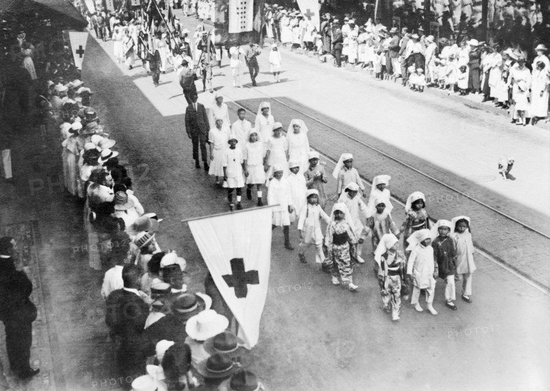 Young Chinese and Japanese Children in Junior Division American Red Cross Parade