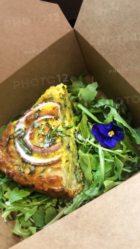 Baked Cauliflower Tart Slice in Take-Away Box