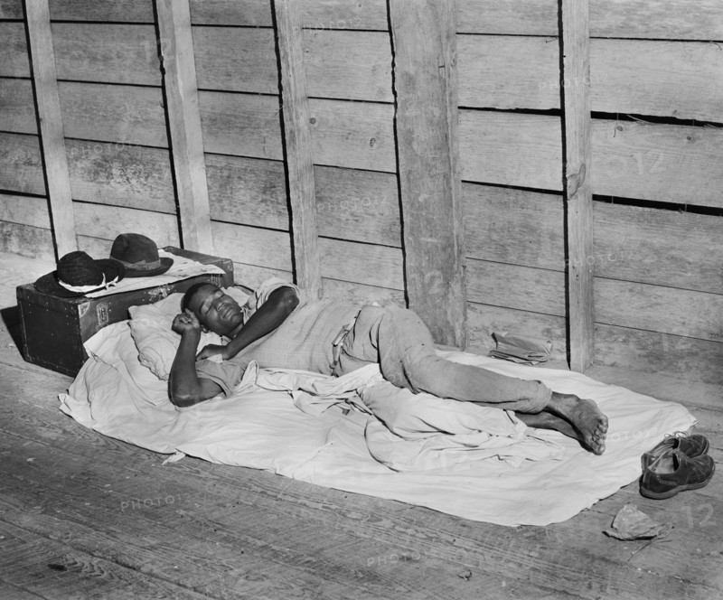 man, migrant worker, sleeping, agriculture, historical,