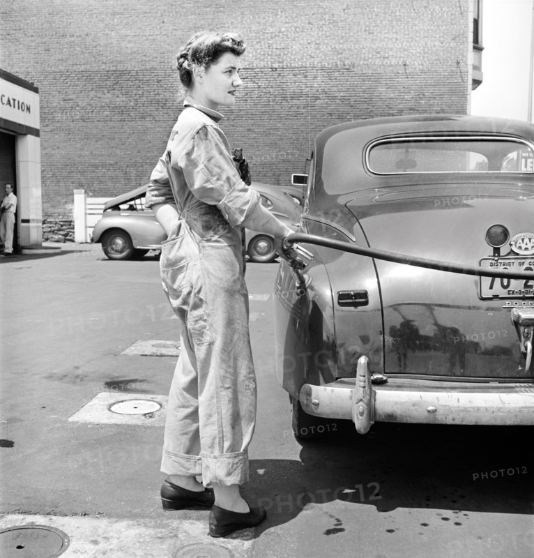woman, occupations, gas station, World War II, historical,