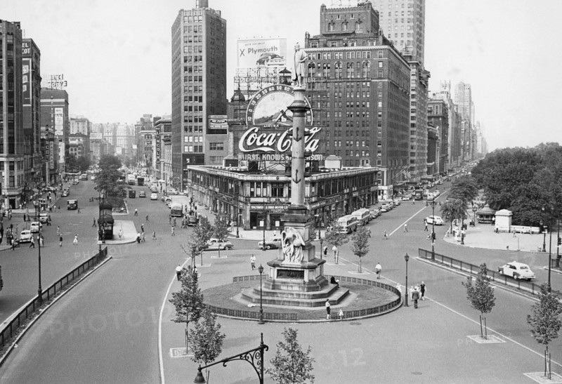 street scene, cityscape, Columbus Circle, New York City, historical,