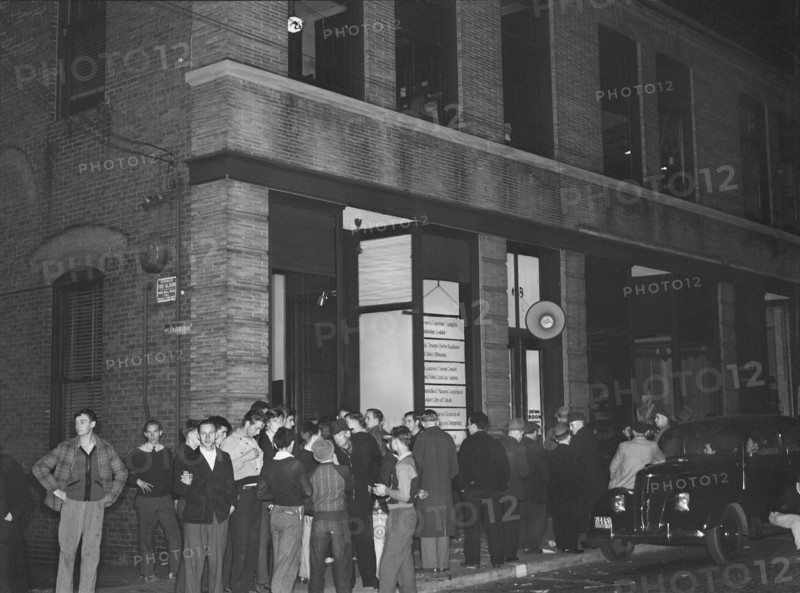 Crowd gathered around the "Norwich Express" Newspaper Office to listen to Election Returns