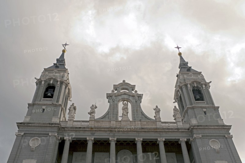 Low Angle View of Almudena Cathedral Detail against Gray Sky