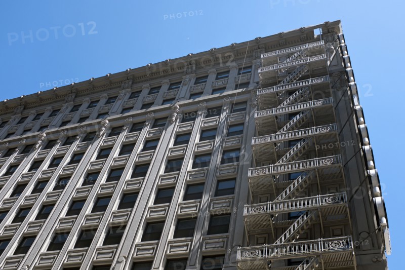 Cast iron fire escape on corner of building