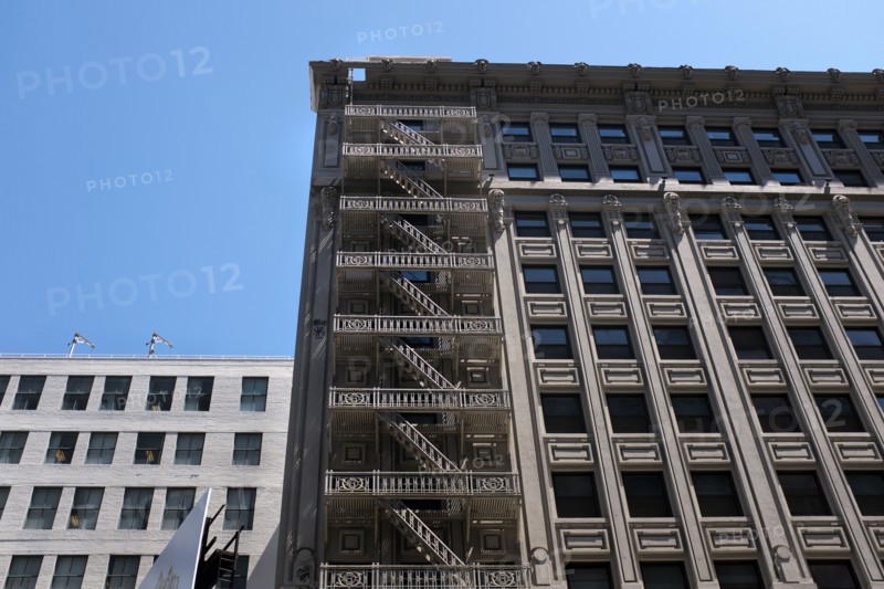 Cast iron fire escape on corner of building