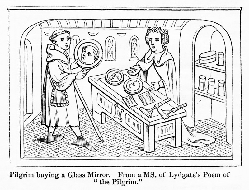 Pilgrim buying a Glass Mirror