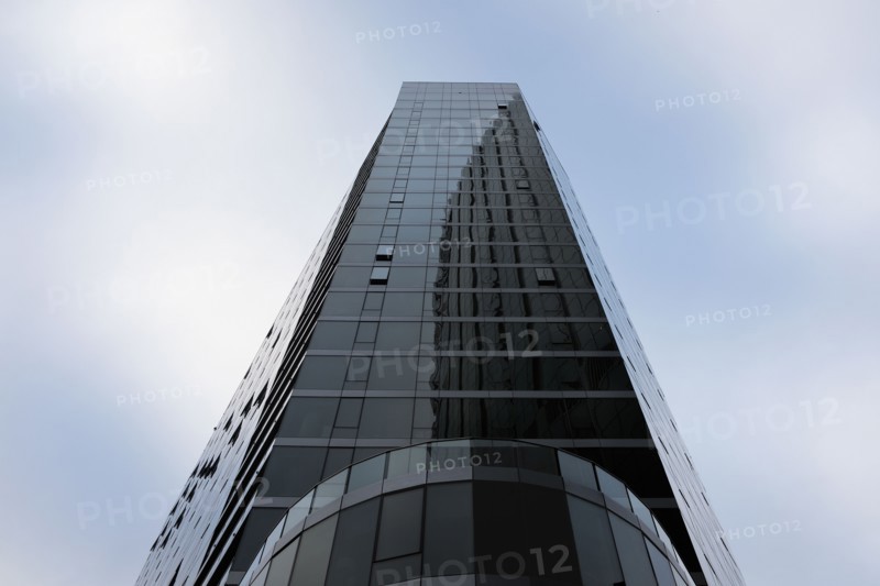Low Angle View of Modern Glass Building Exterior