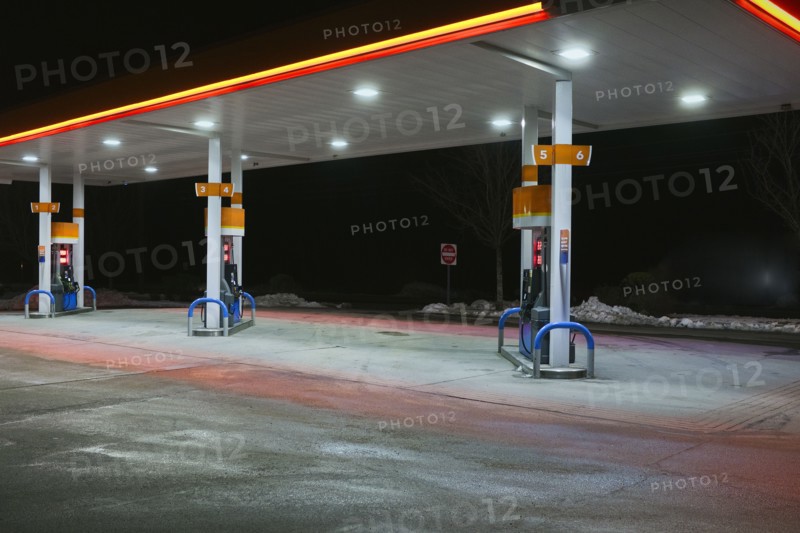 Gas Station Pumps at Night