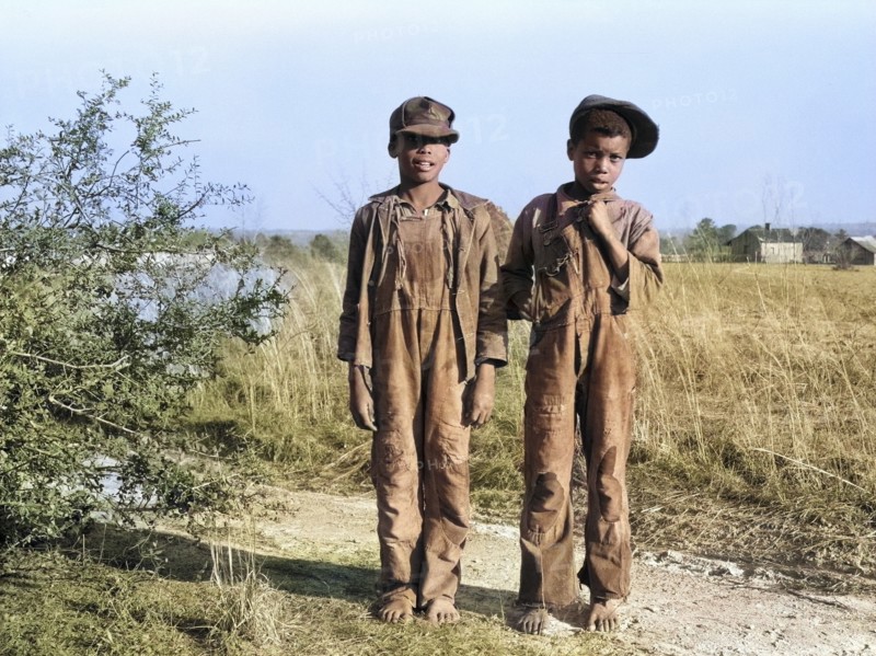 Full-Length Portrait of Two Boys in Rural Landscape