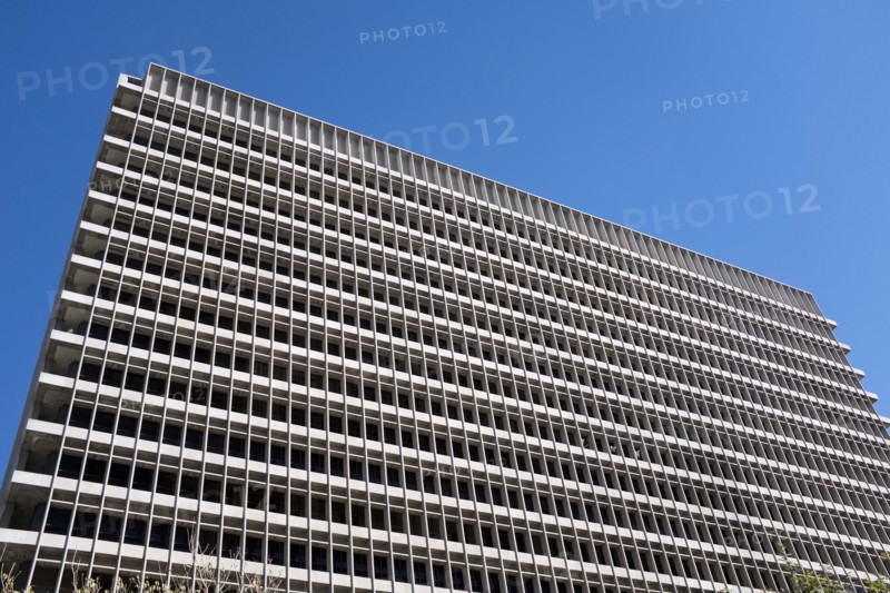 Modern Office Building Exterior against Blue Sky