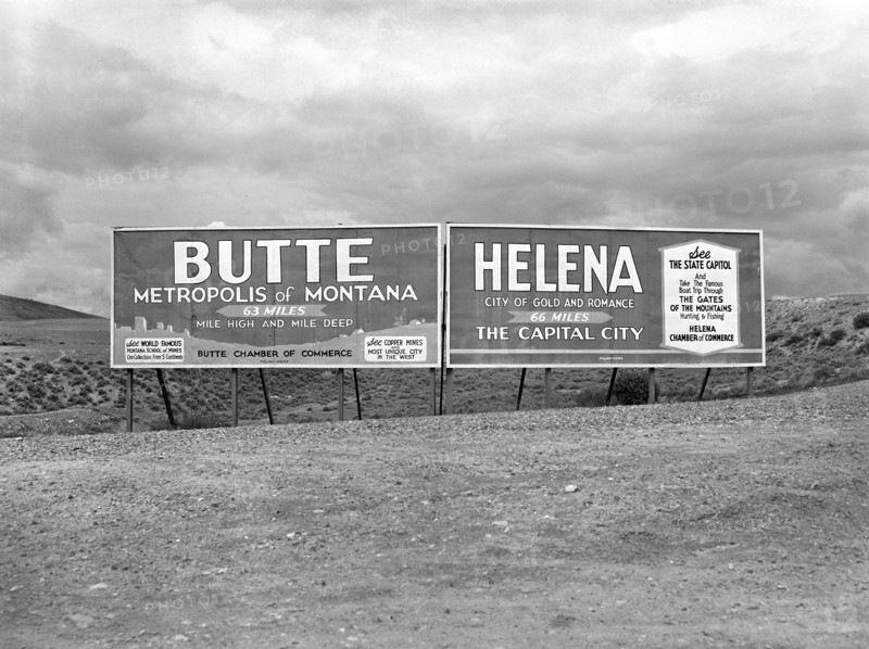 Billboard signs at highway intersection