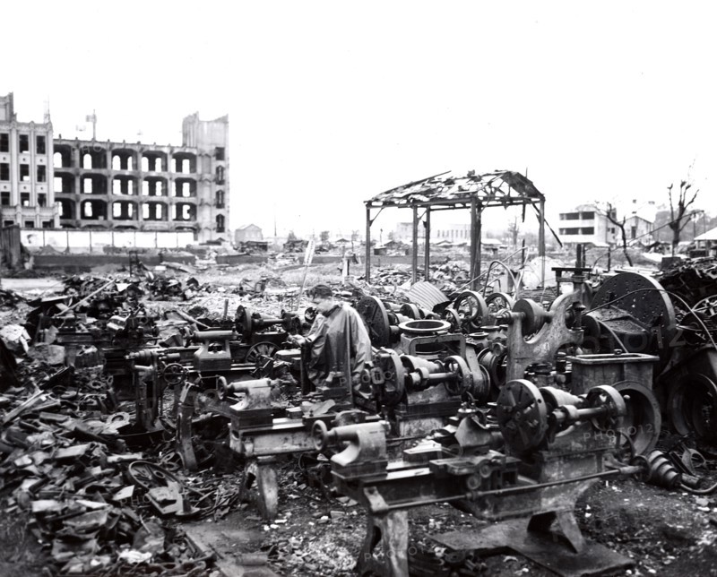 Bombed area after U.S. Air Force air raids