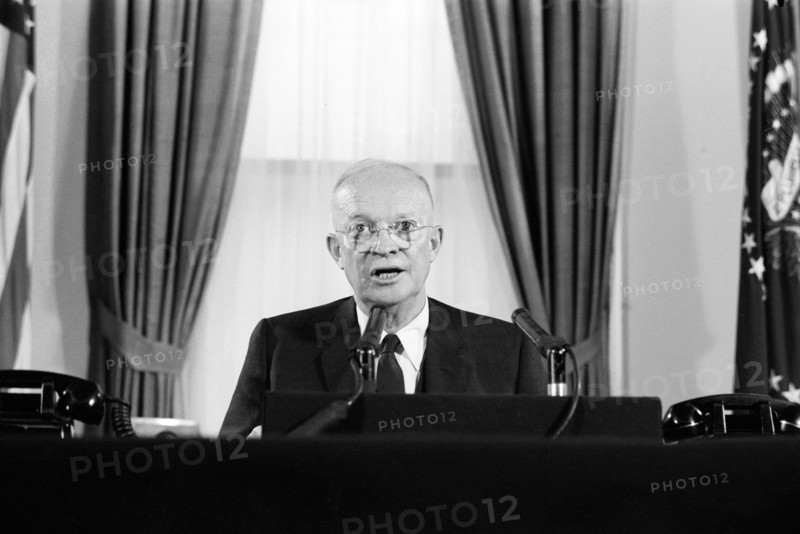 U.S. President Dwight D. Eisenhower delivering speech about US military intervention in Lebanon