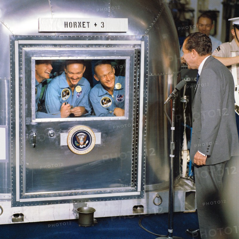 U.S. President Richard Nixon greeting Apollo 11 astronauts Neil A. Armstrong