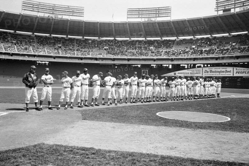 Washington Senators  baseball team standing on field on opening day, Robert F. Kennedy Stadium, Washington, D.C., USA, Marion S. Trikosko, U.S. News & World Report Magazine Photograph Collection, April 5, 1971