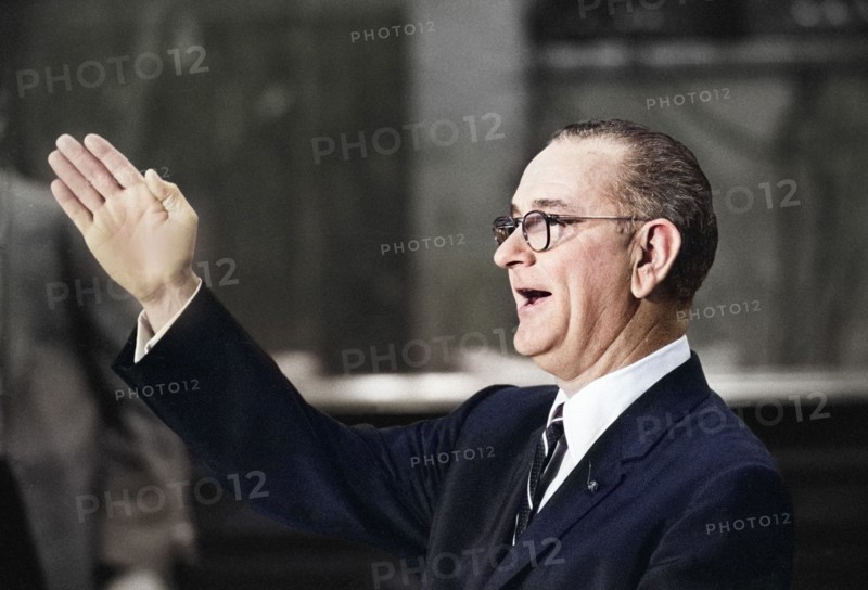 U.S. Senator Lyndon B. Johnson gesturing during press conference, John T. Bledsoe, U.S. News & World Report Magazine Photograph Collection, July 5, 1960