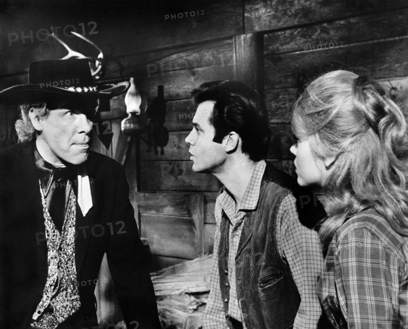 Lee Marvin, Michael Callan, Jane Fonda, on-set of the film, "Cat Ballou", Columbia Pictures, 1965