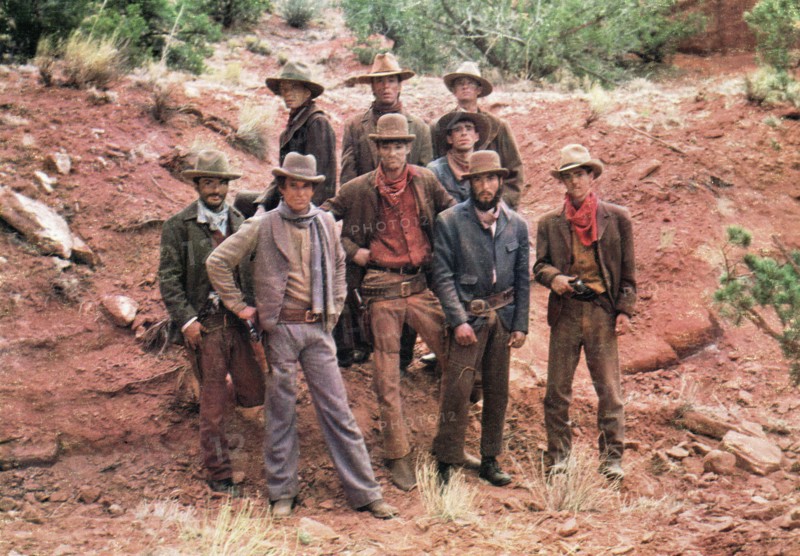 Tom Berenger (2nd left), on-set of the film, "Butch And Sundance: The Early Days", 20th Century-Fox, 1979