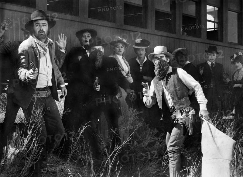 Dave Dunlop (left with handgun), on-set of the film, "Butch Cassidy And The Sundance Kid", 20th Century-Fox, 1969