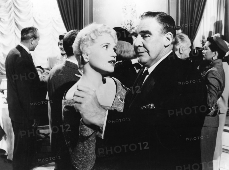 Judy Holliday, Paul Douglas, on-set of the film, "The Solid Gold Cadillac", Columbia Pictures, 1956