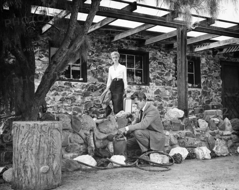 Jan Sterling, Keith Andes, on-set of the film, "Split Second", RKO Radio Pictures, 1953